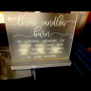Memorial sign with candles